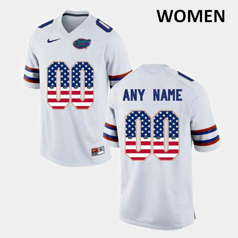 NCAA Florida Gators Customize Women's #00 Nike White US Flag Fashion Stitched Authentic College Football Jersey TON0364IZ